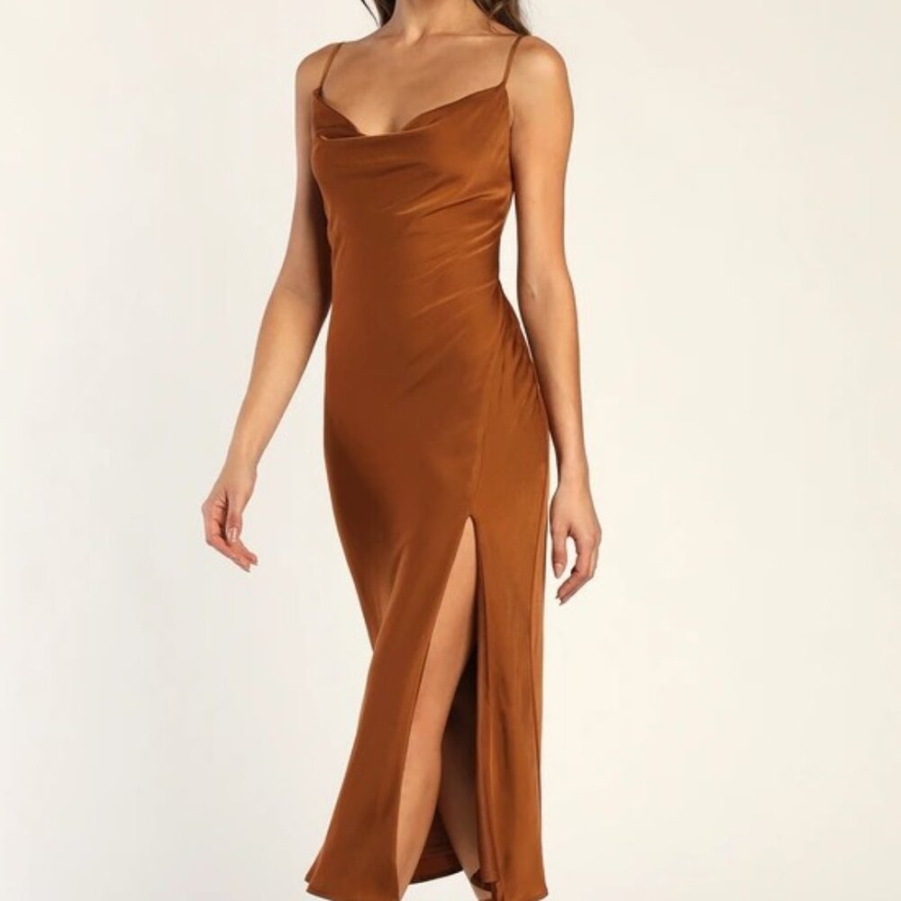 Lulus| NWT | Brown Satin Slip Dress